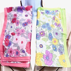 New  2 Renoma Paris  Mini Scarf  cotton/silk 21" , pink green purple floral (42)